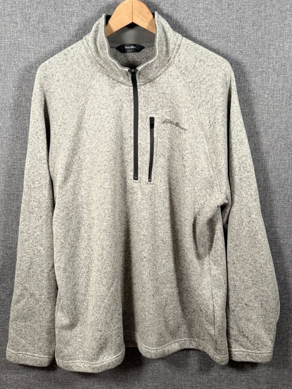 Eddie Bauer Quarter Zip Fleece Pullover Mens XL Gray Sweater Chest Pocket